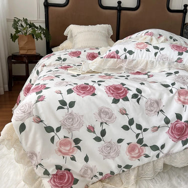 Romantic Rose Print 100% Cotton Vintage French Bedding Set